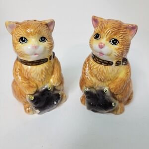 Vintage Orange Tabby Cat Salt and Pepper Shakers Ceramic Kitten Kitchen Decor